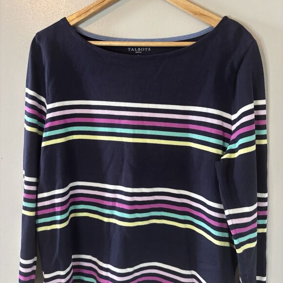 Talbots Striped Pullover Top Navy Blue Pink Long Sleeve Shirt Sz XL Petite - Picture 2 of 7